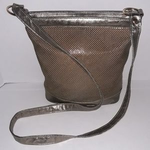 Whiting & Davis gold metallic mesh crossbody bag